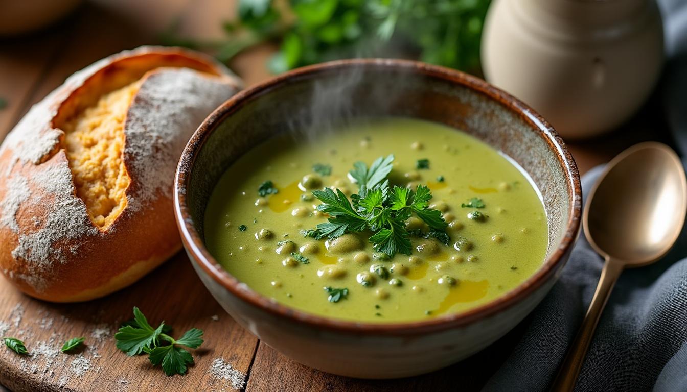 découvrez notre recette de velouté de pois cassés, un plat nourrissant et parfumé qui réchauffera vos repas avec douceur et saveurs.