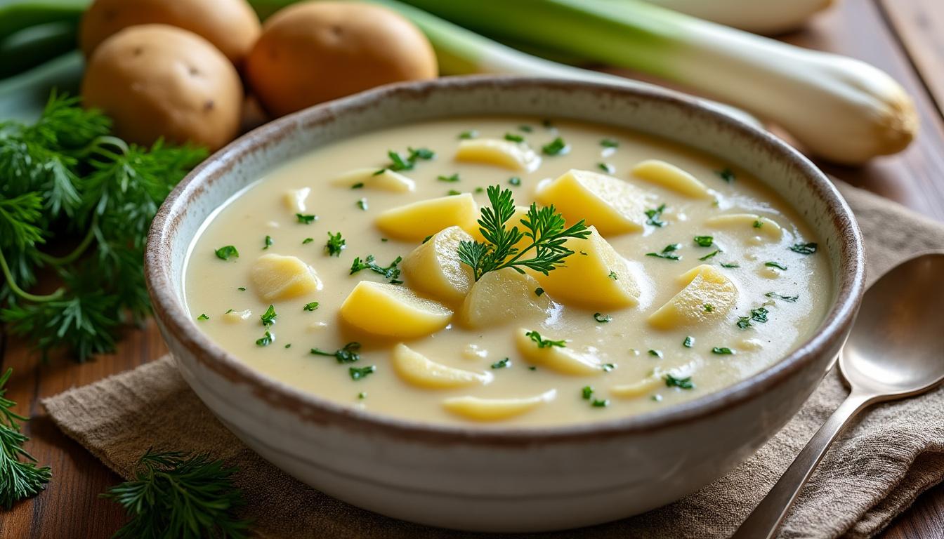 découvrez notre recette classique et légère de soupe aux poireaux et pommes de terre, parfaite pour un repas sain et réconfortant.