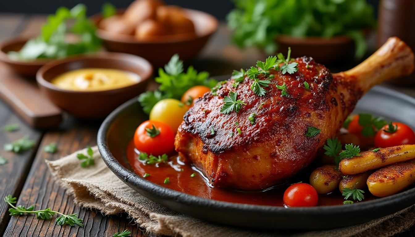 découvrez notre recette de jarret de porc au four, parfaitement moelleux à l'intérieur et croustillant à l'extérieur pour un plat savoureux et gourmand.